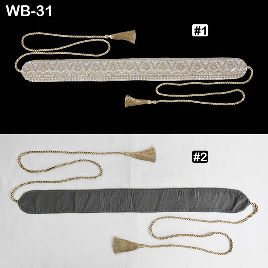 Reversible Embroidery Fabric Belt: Grey Velvet & Gold Brocade Sash (Adjustable)