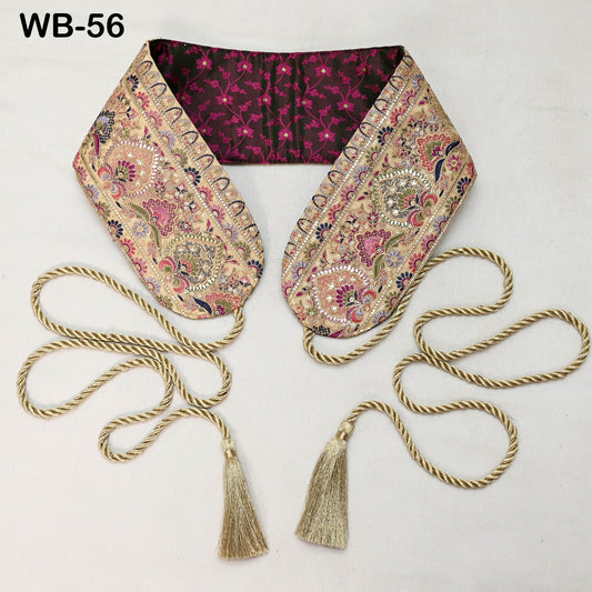 Beige Reversible Embroidery Fabric Belt Gold Obi Wrap Women Sash Belt Adjustable Bohemian Ethnic Customized Summer Wedding Dress Gift Friend