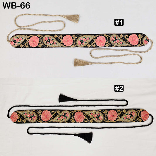 Reversible Embroidery Fabric Belt: Black Velvet Sash | Brocade, Adjustable Boho Wedding Accessory