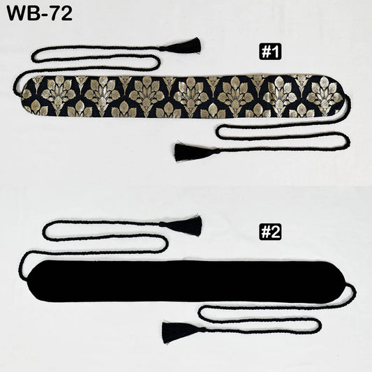 Reversible Embroidery Fabric Belt: Black Velvet Sash | Brocade, Adjustable Boho Wedding Accessory