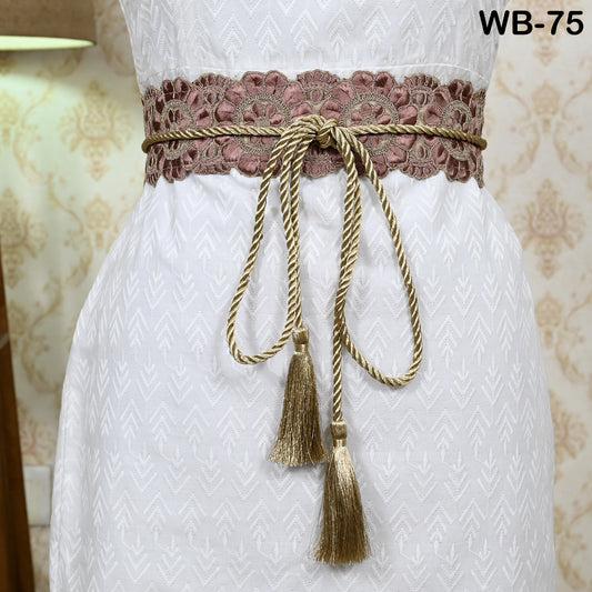 Mauve Gold Wedding Dress Sash Belt Bridal Reversible Embroidery Belt Summer Obi Wrap Women Adjustable Bohemian Ethnic Customized Gift Friend