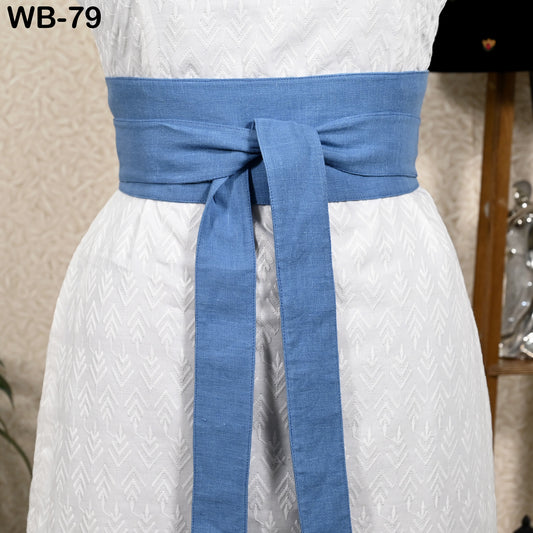 Blue Linen Fabric Belt Obi Wrap Women Sash Belt Adjustable Customized Wedding Dress Gift Sister Wrap & Tie