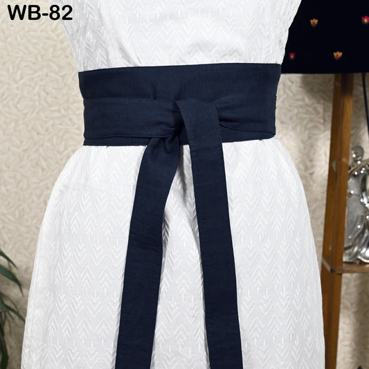 Navy Blue Linen Fabric Belt Obi Wrap Women Sash Belt Adjustable Customized Wedding Dress Gift Sister Wrap & Tie