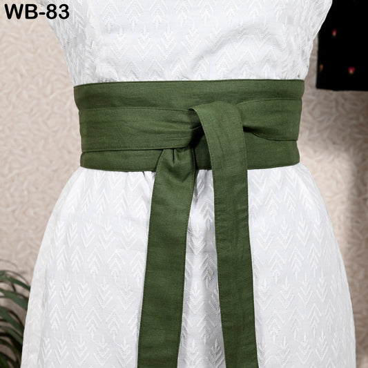 Dark Olive Green Linen Obi Wrap Sash Belt: Adjustable Bohemian Ethnic Waist Accessory