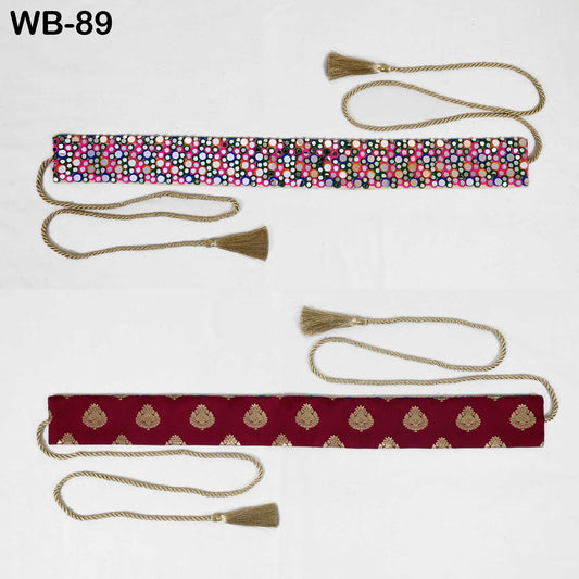 Reversible Embroidered Obi Belt with Mirrors, Bohemian Ethnic Sash (Customizable size)