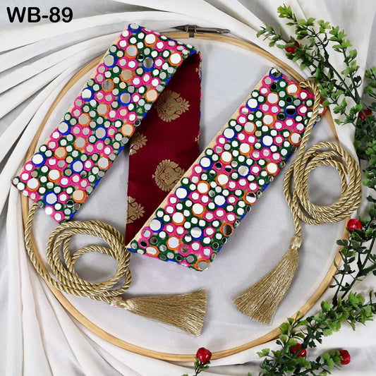 Reversible Embroidered Obi Belt with Mirrors, Bohemian Ethnic Sash (Customizable size)