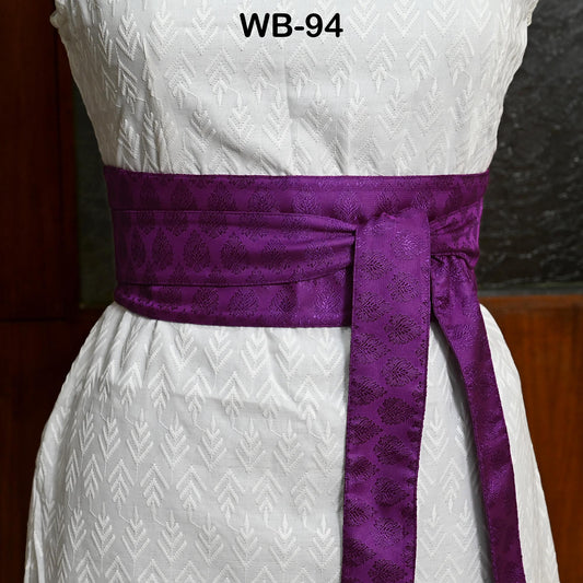 Handmade Reversible Silk Brocade Obi Belt: Purple Jacquard Sash for Wedding Dresses (Adjustable)