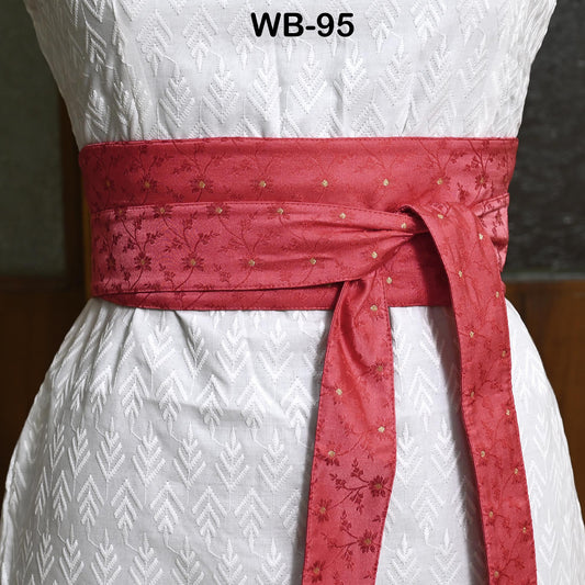 Handmade Reversible Silk Brocade Obi Belt: Red Jacquard Sash for Wedding Dresses (Adjustable)