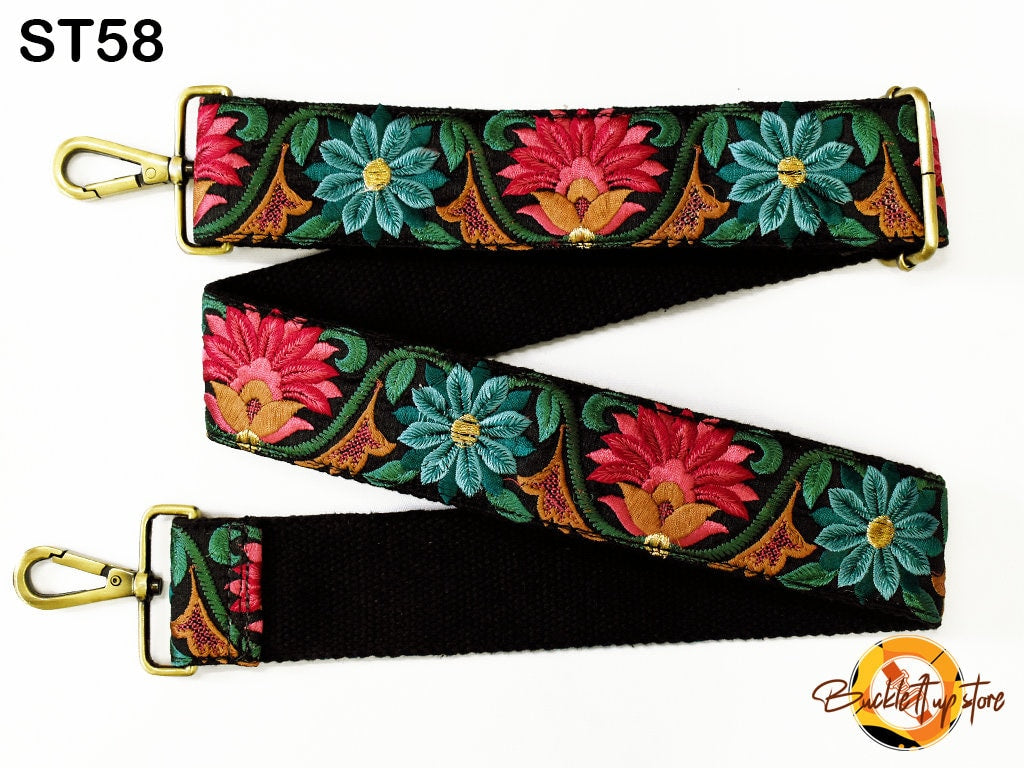 Retro Floral Woven Crossbody Purse Strap, Embroidered Canvas Purse Strap,  Christmas Gift 