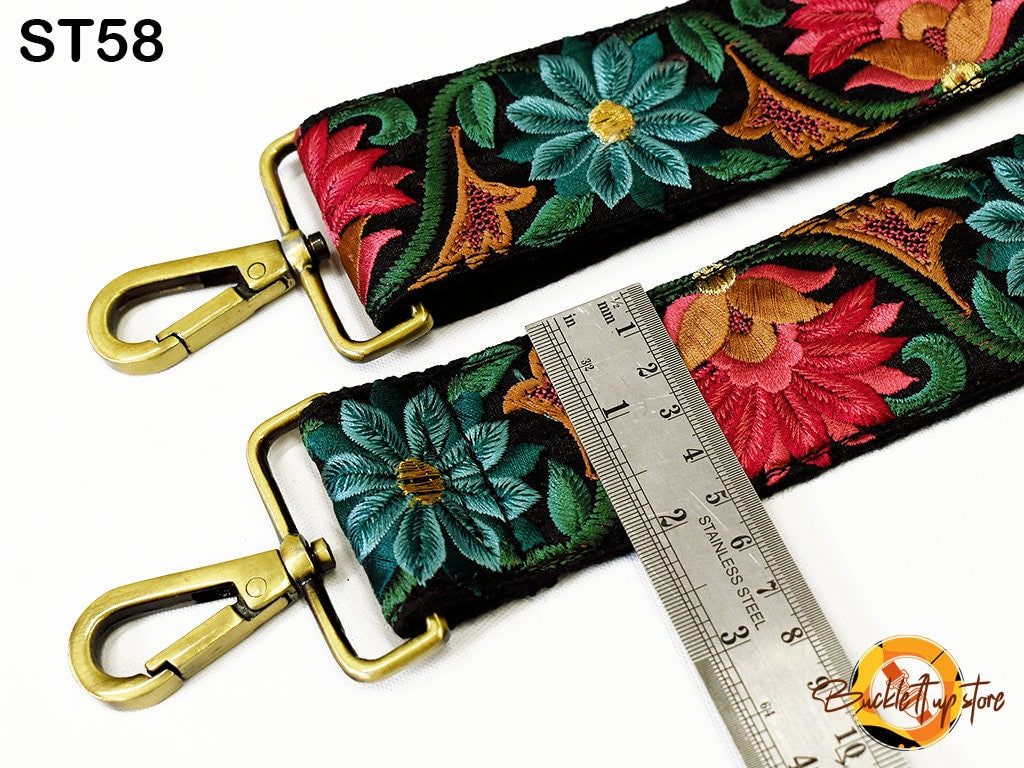 OllarKt Purse Strap 2 Wide Purse Straps Replacement Crossbody Adjustable  Leather Bag Strap with Vintage Jacquard Embroidery Bohemia Pattern Green  Orange Embroidery
